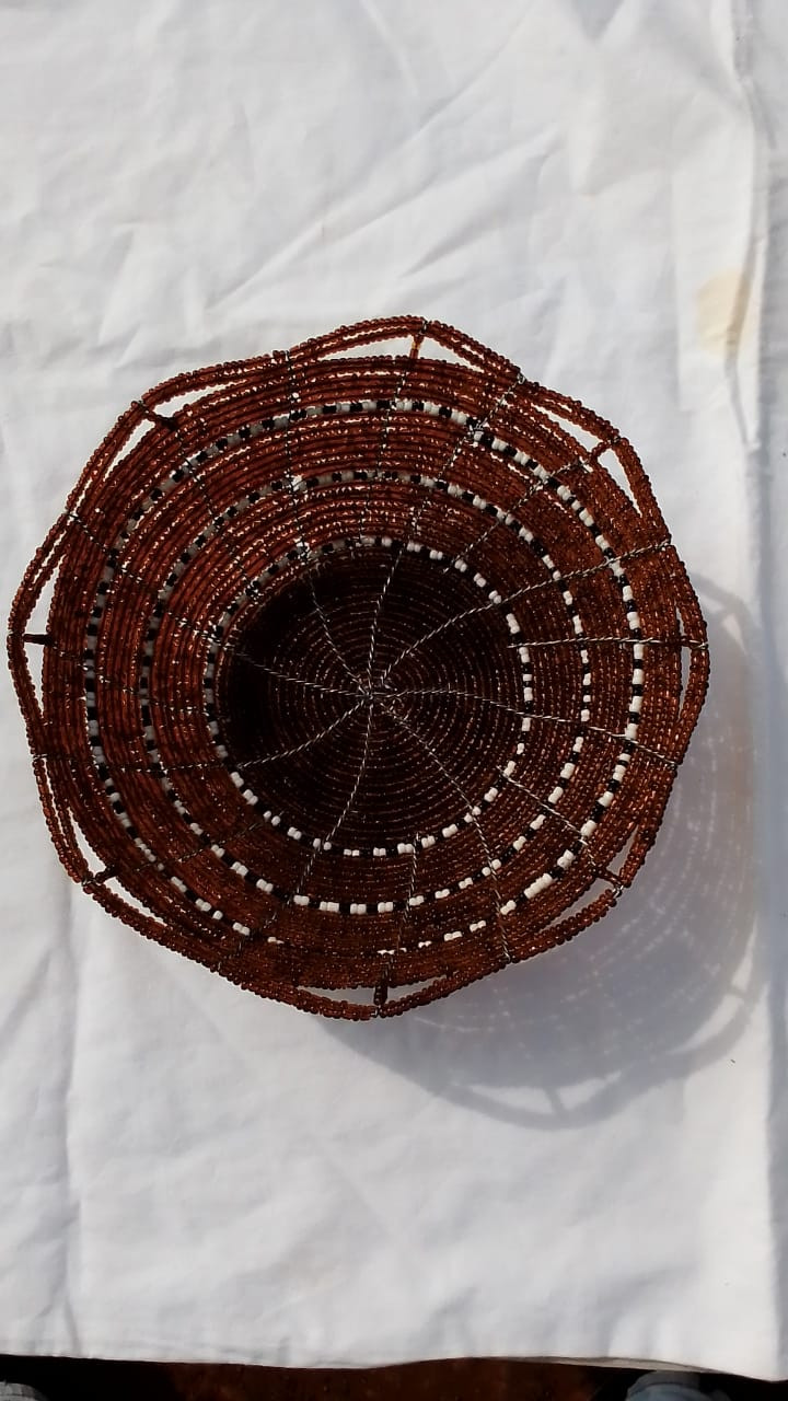 Brown White Beaded Dish