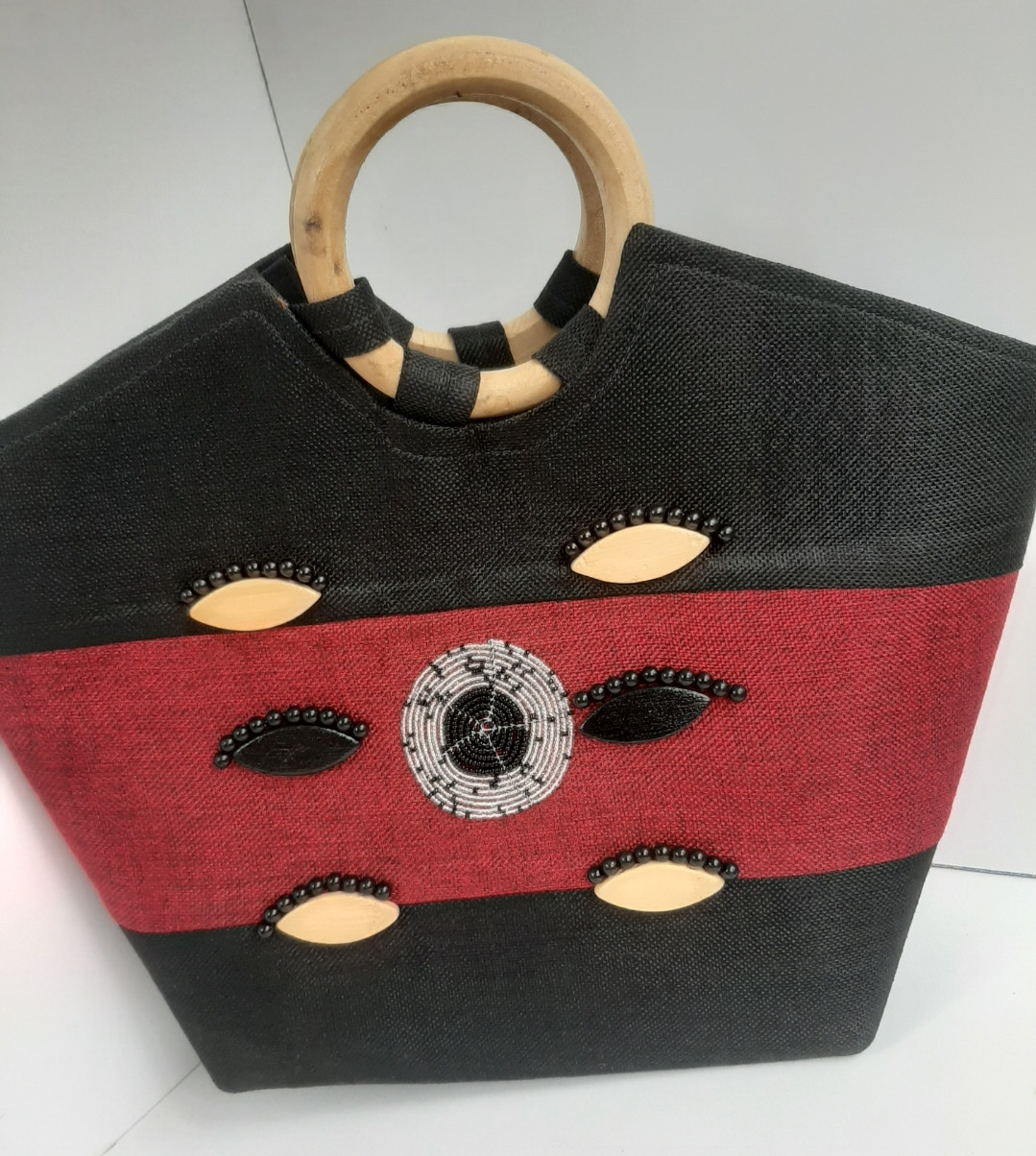 Black Maroon African Beaded Bag