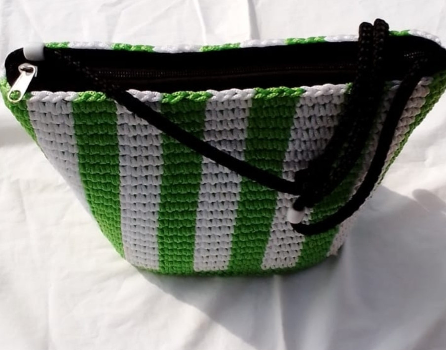 White Green Woven Handbag