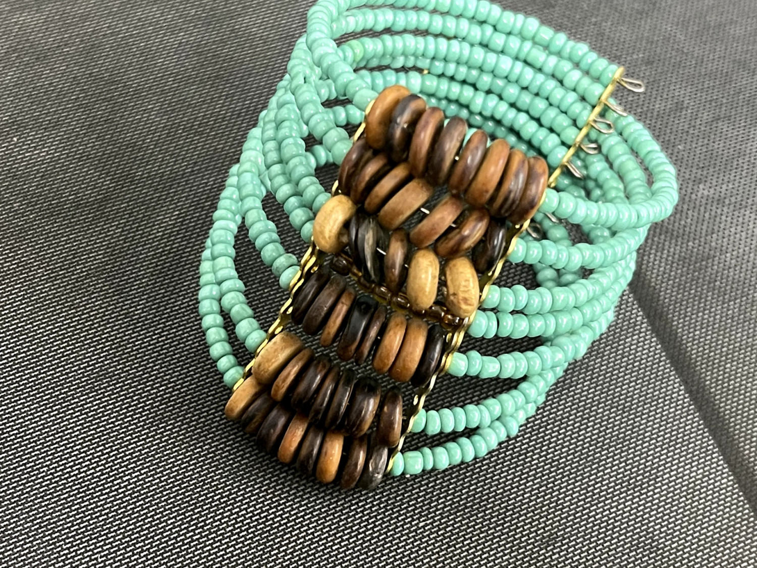 Light Green Wood And Bead Bracelet