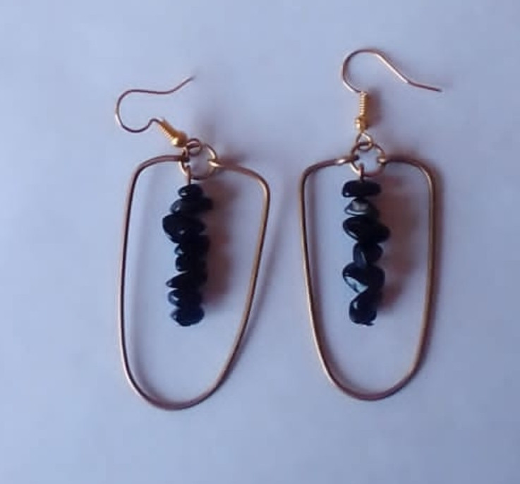 Black Stone Beads Brass  Earrings