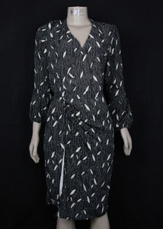 Patterned Black Satin Dress