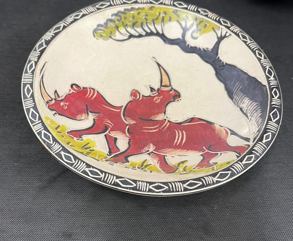 Decorated Two Rhino Design Bowls