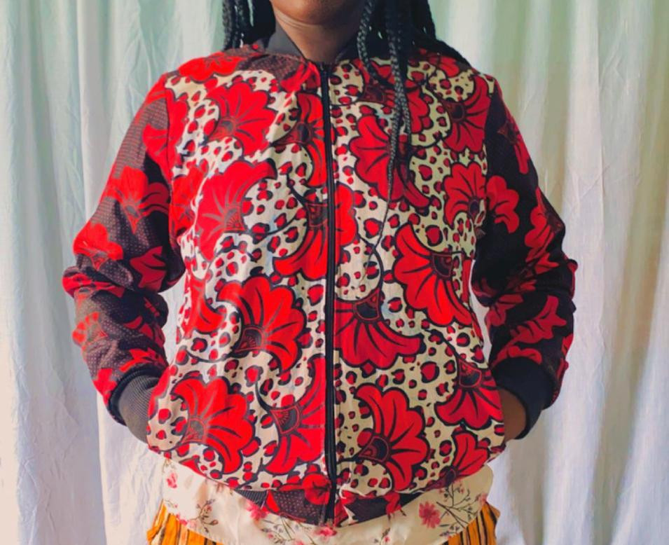 White-redish Kitenge Bomba Jacket