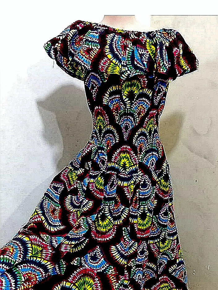 Tie and Dye Off-shoulder Kitenge Dress