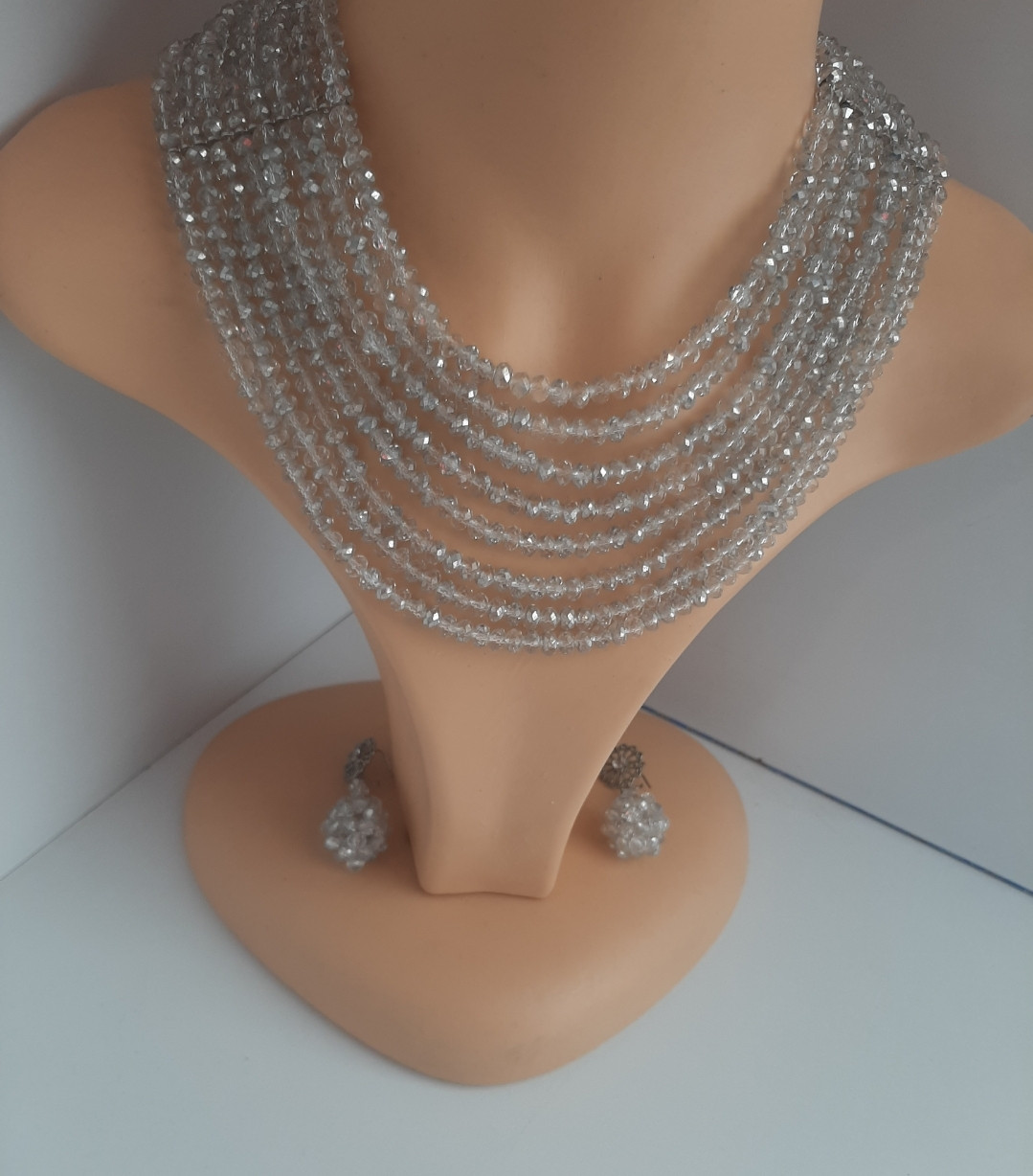 Clear Glass Bead Necklace Set