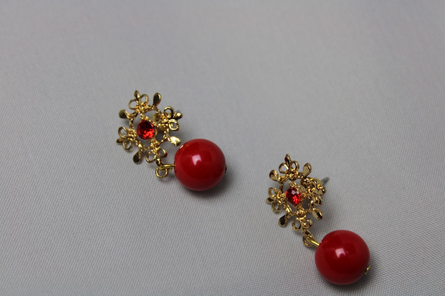 Red Round Beaded Earrings