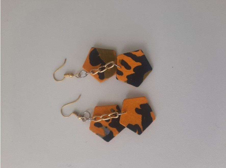 Double Hexagonal Ankara Earrings