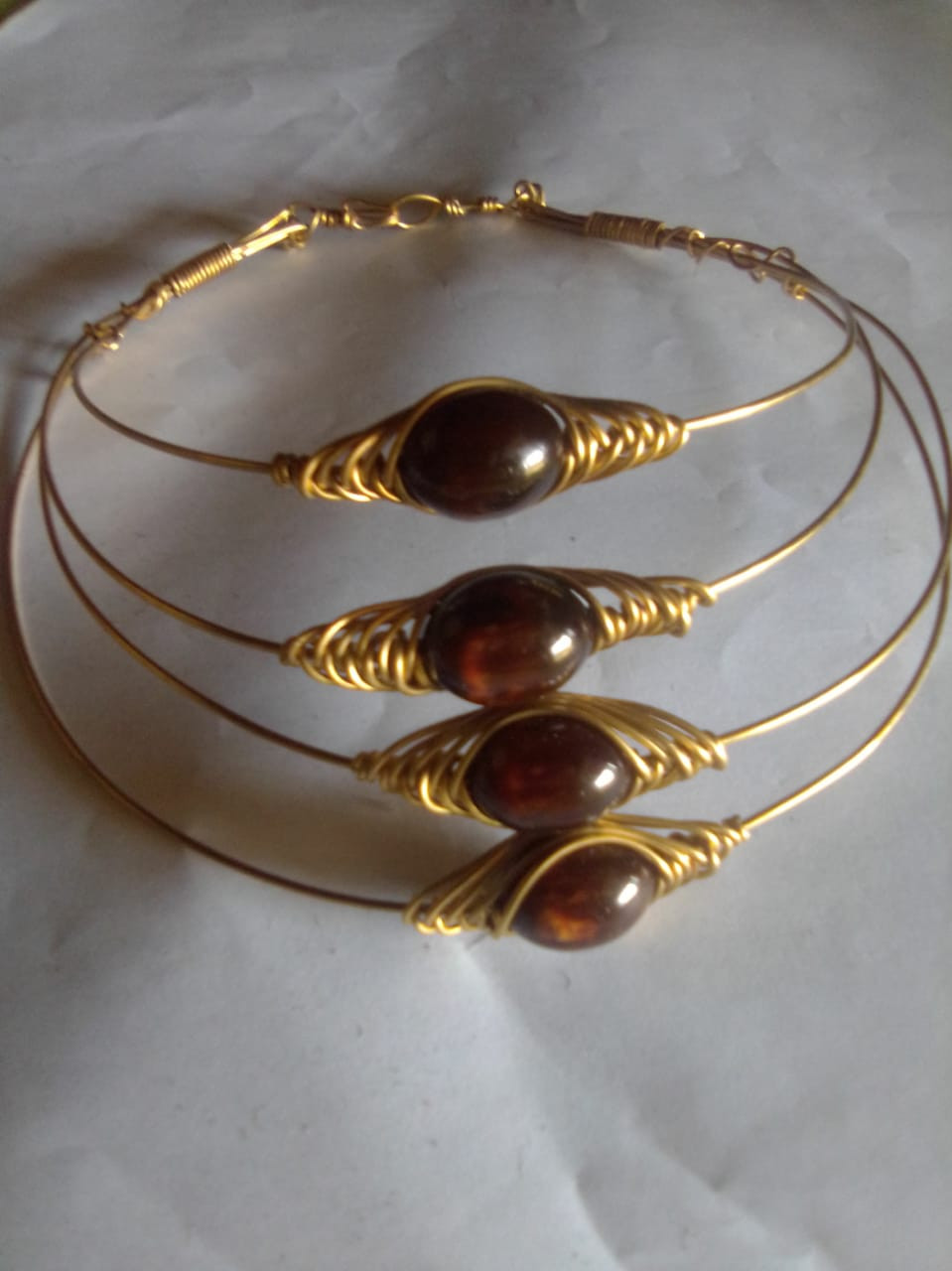 Brown Amber And Brass Necklace